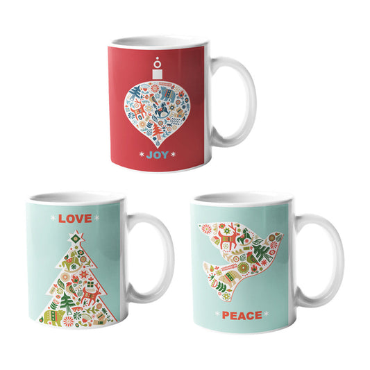 Joy, Love & Peace Christmas Mugs — Set of 3
