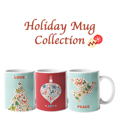 Joy, Love & Peace Christmas Mugs — Set of 3